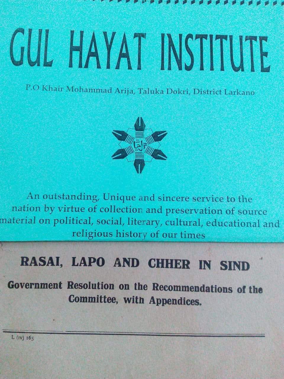 GOVERNMENT RESOLUTION ON RASAI, LAPO AND CHER IN SIND