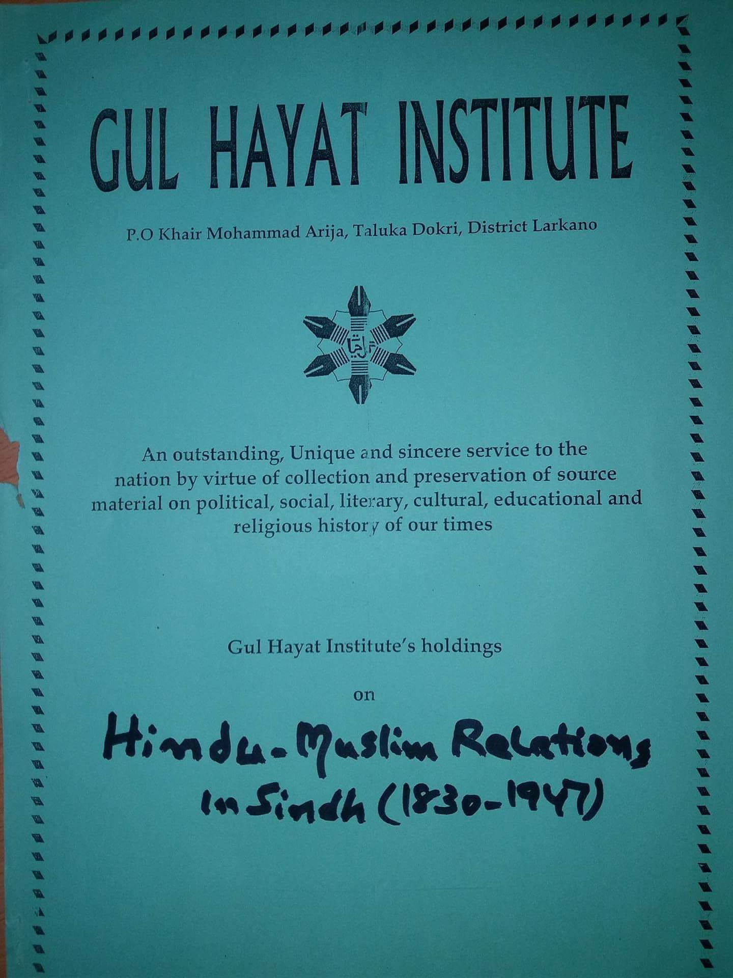 HINDU MUSLIM RELATIONS IN SINDH (1830-1947)